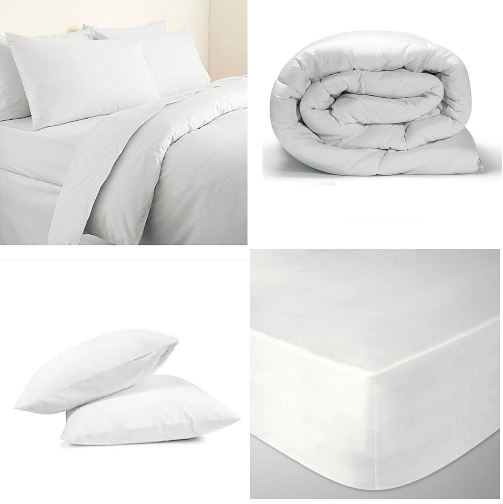 Bundle Bedding PolyCotton White (Pillow Cover & Filling+Fitted Sheet+MP ...